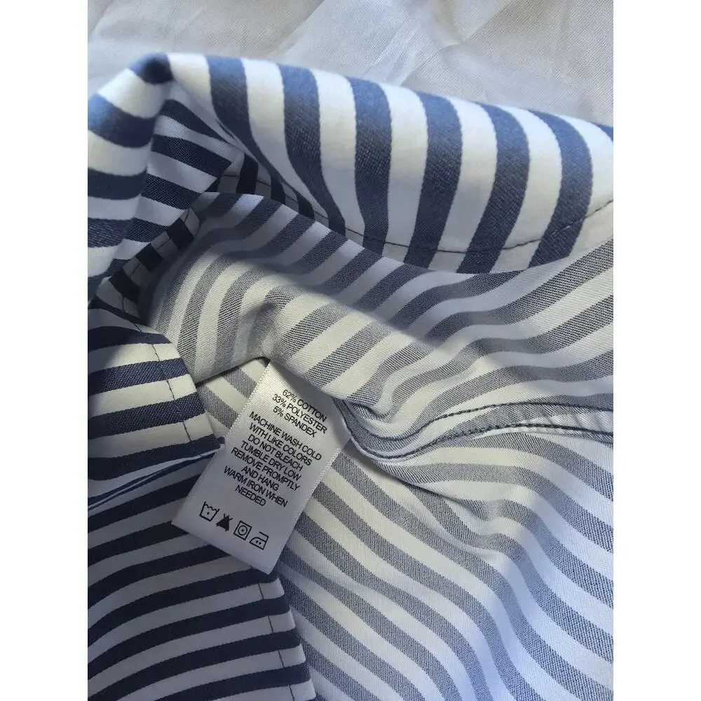 Foxcroft non-iron stretch striped button-up blouse blue white size 14 - Picture 4 of 5